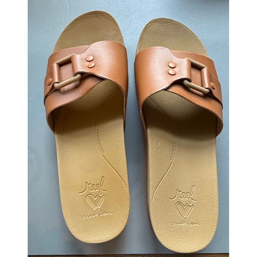 Reef Cushion Horizon Hi Slide Sandals Women's 8 Tan Platform Arch Support Buckle - Picture 2 of 6
